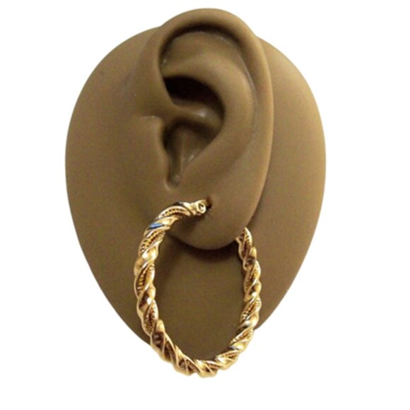 1 1/4 Inch 35mm Hoop Gold Tone Pierced Post Earrings - Picture 5 of 5